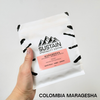 Maragesha filter is every bit as clean and sweet as you'd expect from a Gesha, with tasting notes of white peach and honey, with delicate jasmine. It's a beautiful washed coffee from Quindío and Huila in Colombia.